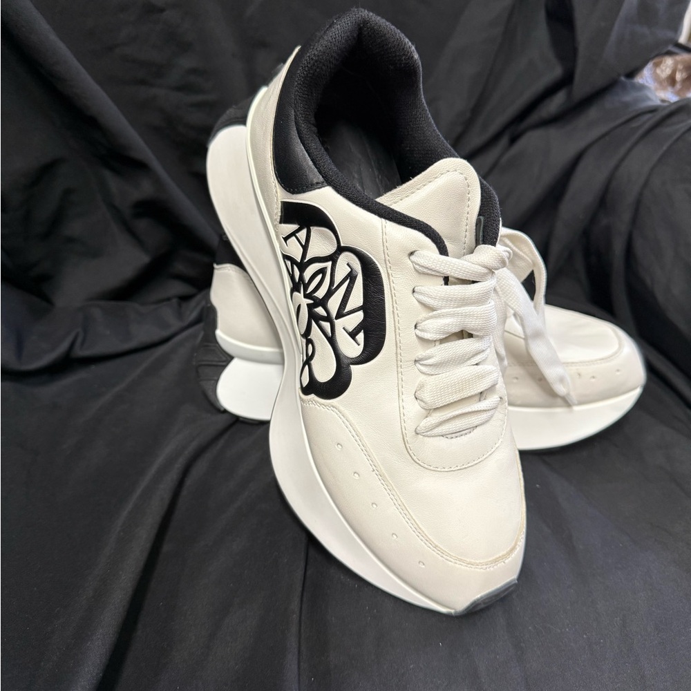 Alexander McQueen White and Black Sneakers with Tribal Design